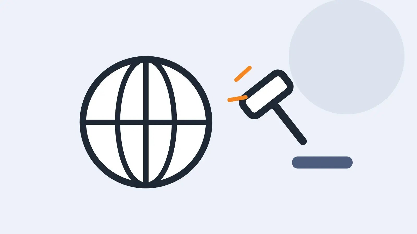 Illustration mit Weltkugel und Richterhammer als Symbol für ein Gerichtsverfahren im Ausland
